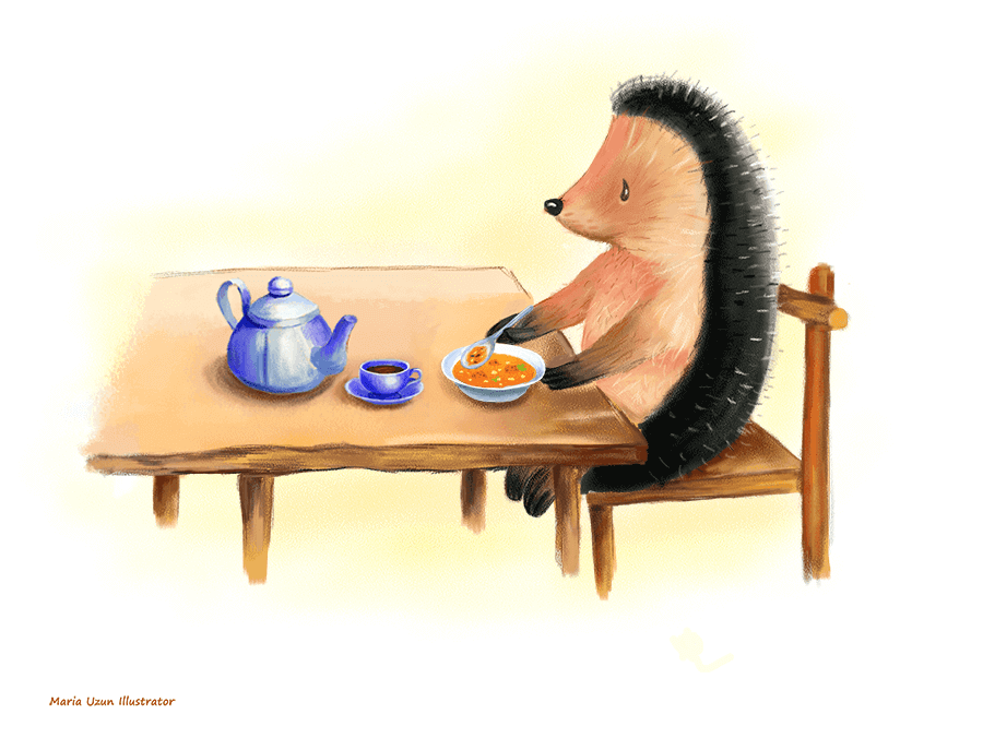 Hedgehog eating - by Maria Uzun